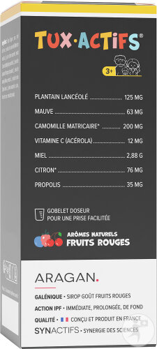 Aragan Synactifs Tuxactifs 3+ Confort De La Gorge Camomille Miel Flacon 125ml