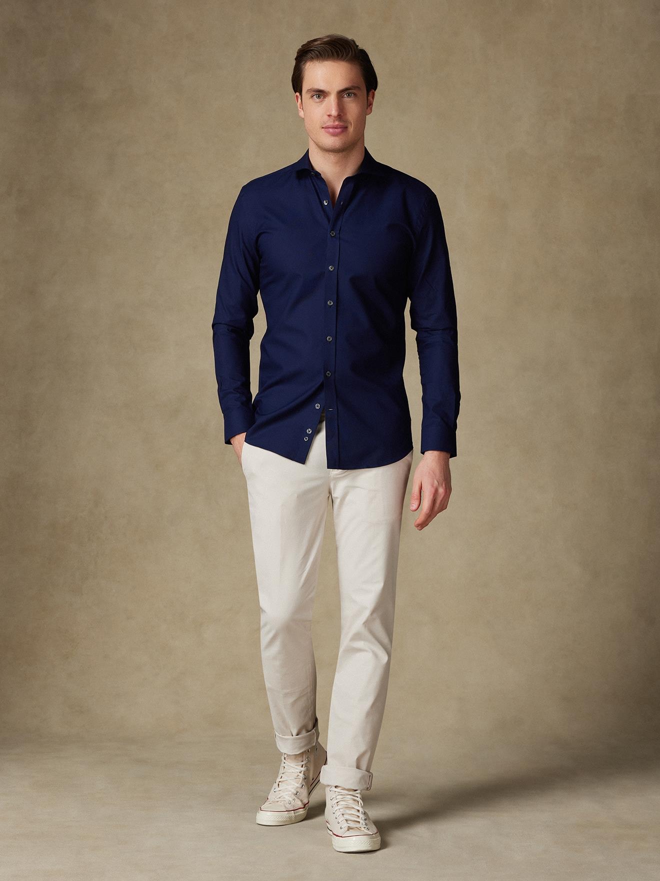 Chemise cintrée Alban marine - Petit col
