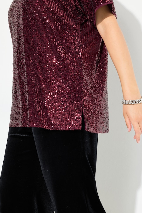 Pailletten-Shirt, Oversized, V-Ausschnitt, Halbarm