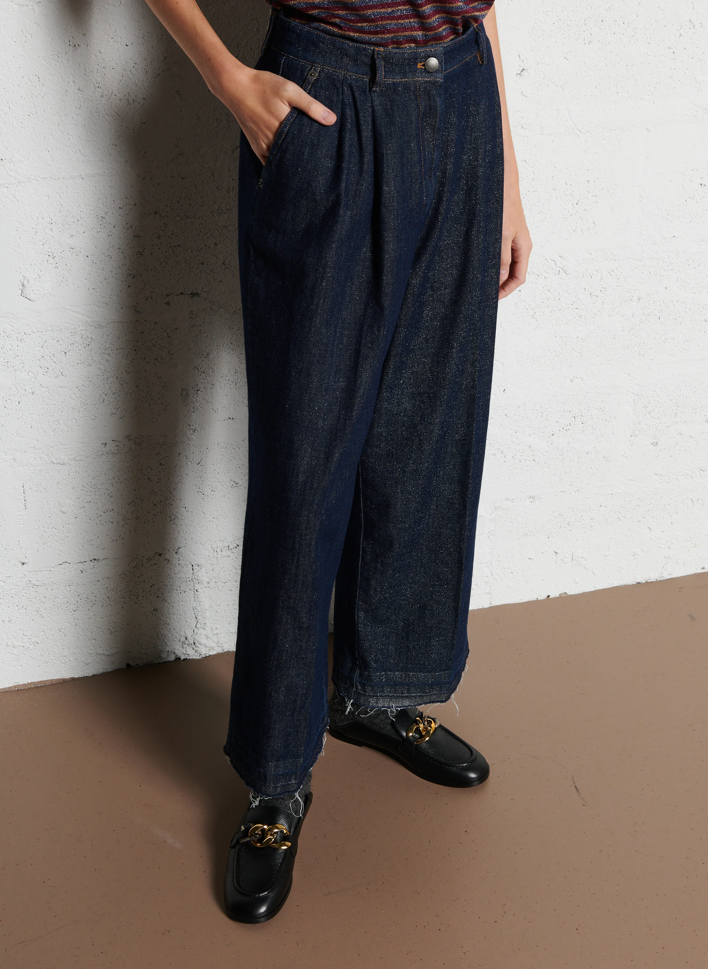 KYOTO - Jean large taille haute en coton | Bleu