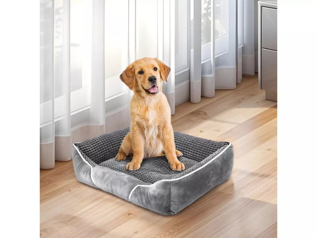 YITAHOME Panier - Moyen Chien - Gris - Dehoussable - Orthopédique - lit Chien - Matelas Lavable - 64x53cm
