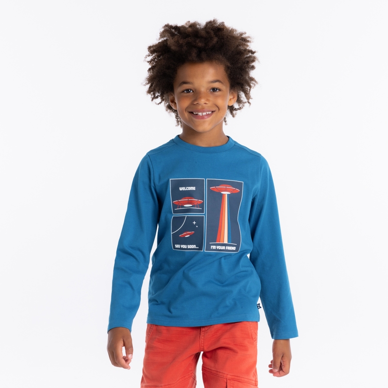 T-shirt manches longues thème espace bleu garçon