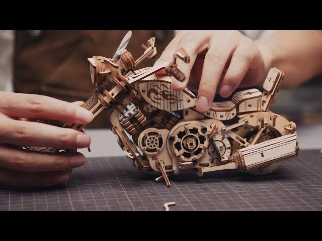 (420-tlg. Set) ROKR 3D Holz Puzzle Mechanischer DIY Modell Bausatz Home Deko für Erwachsene (LK504) - Motorrad