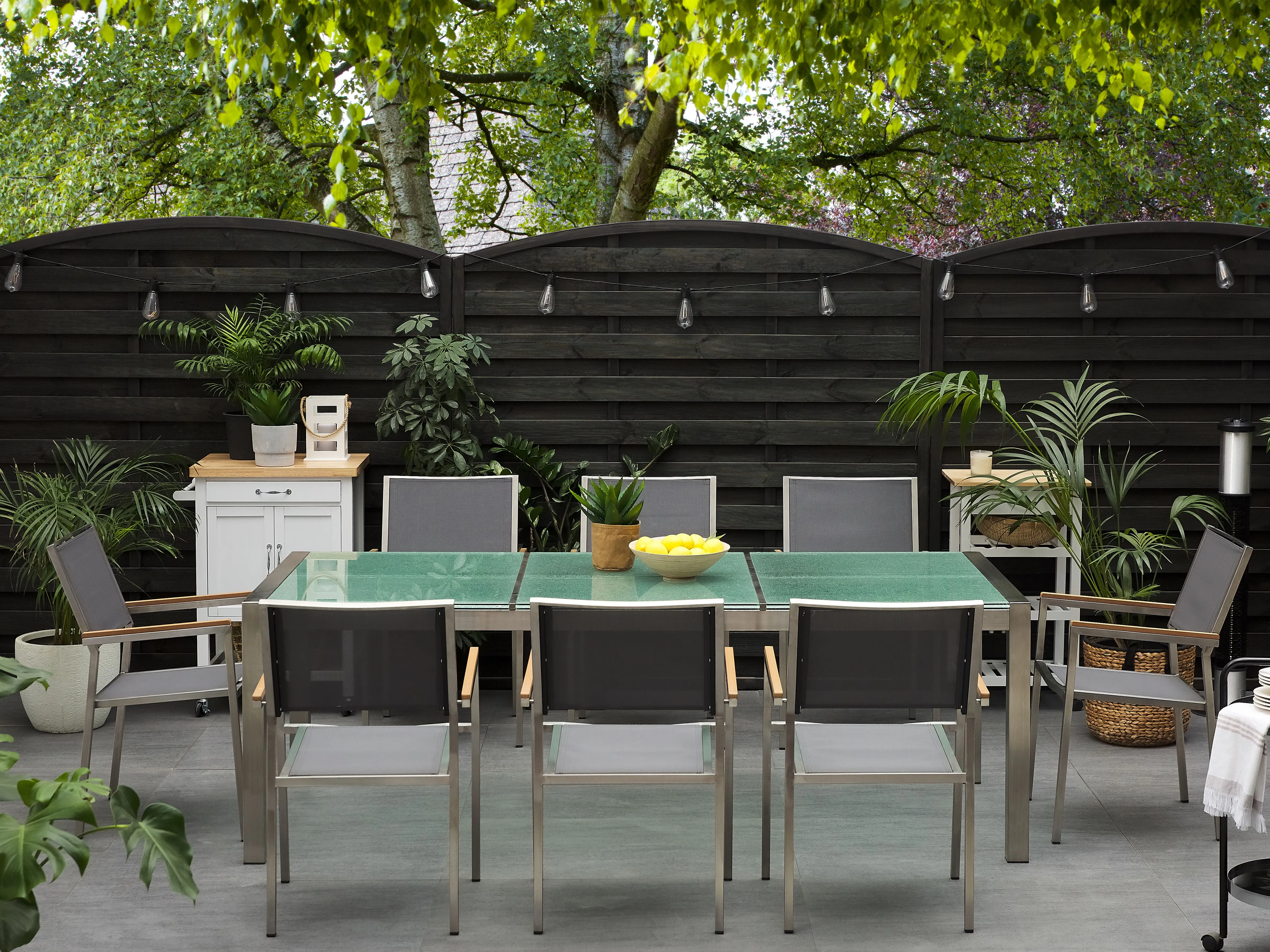 Tuinset 8-zits GROSSETO Gebarsten glas Transparant/grijs