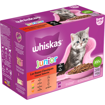 Whiskas Kattenvoer Junior - Classic selectie in saus - maaltijdzakjes 12x85g
