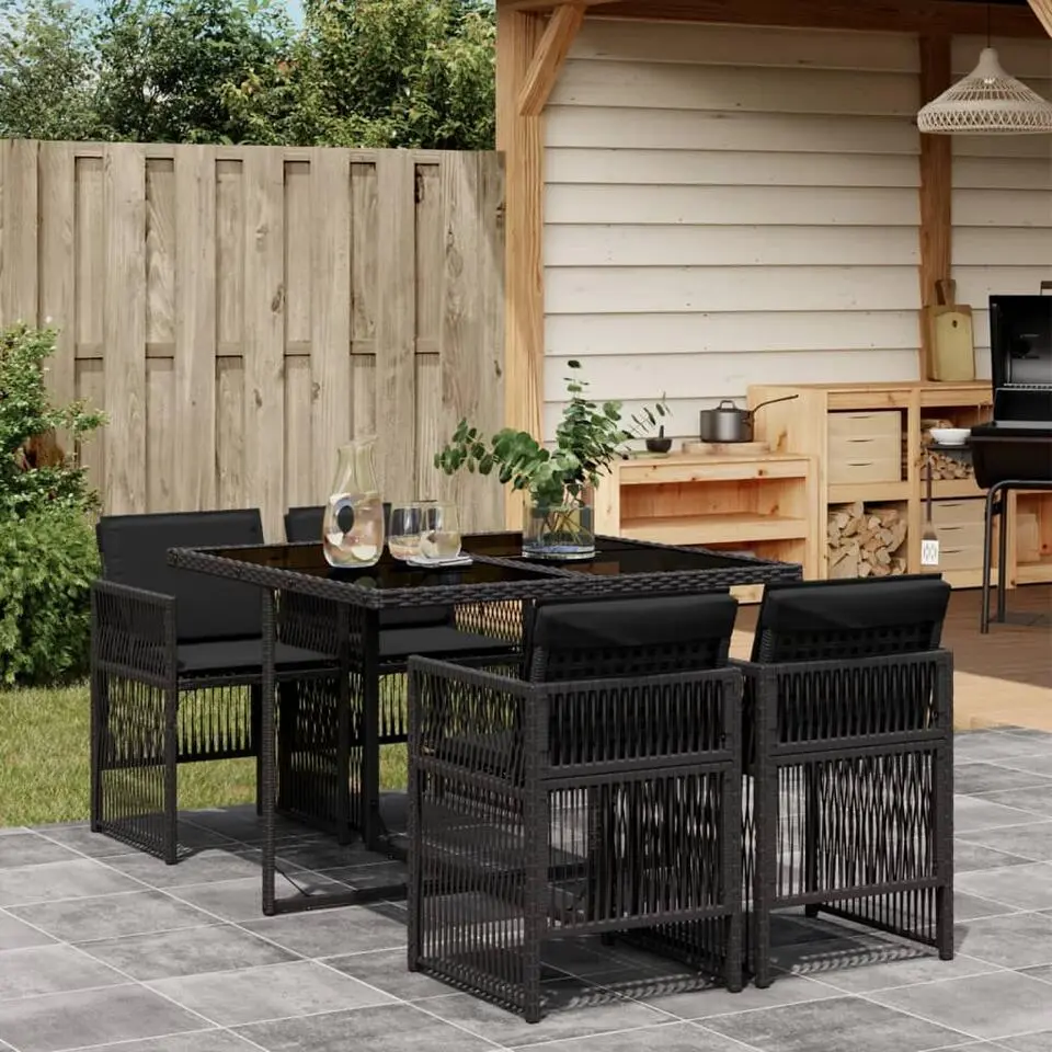 vidaXL - 4-zits Tuinset zwart kussens - Zwart - PE rattan en staal - 110x106 cm