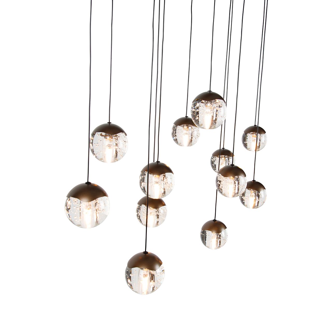 Design hanglamp donker brons met helder glas 12-lichts - Inge