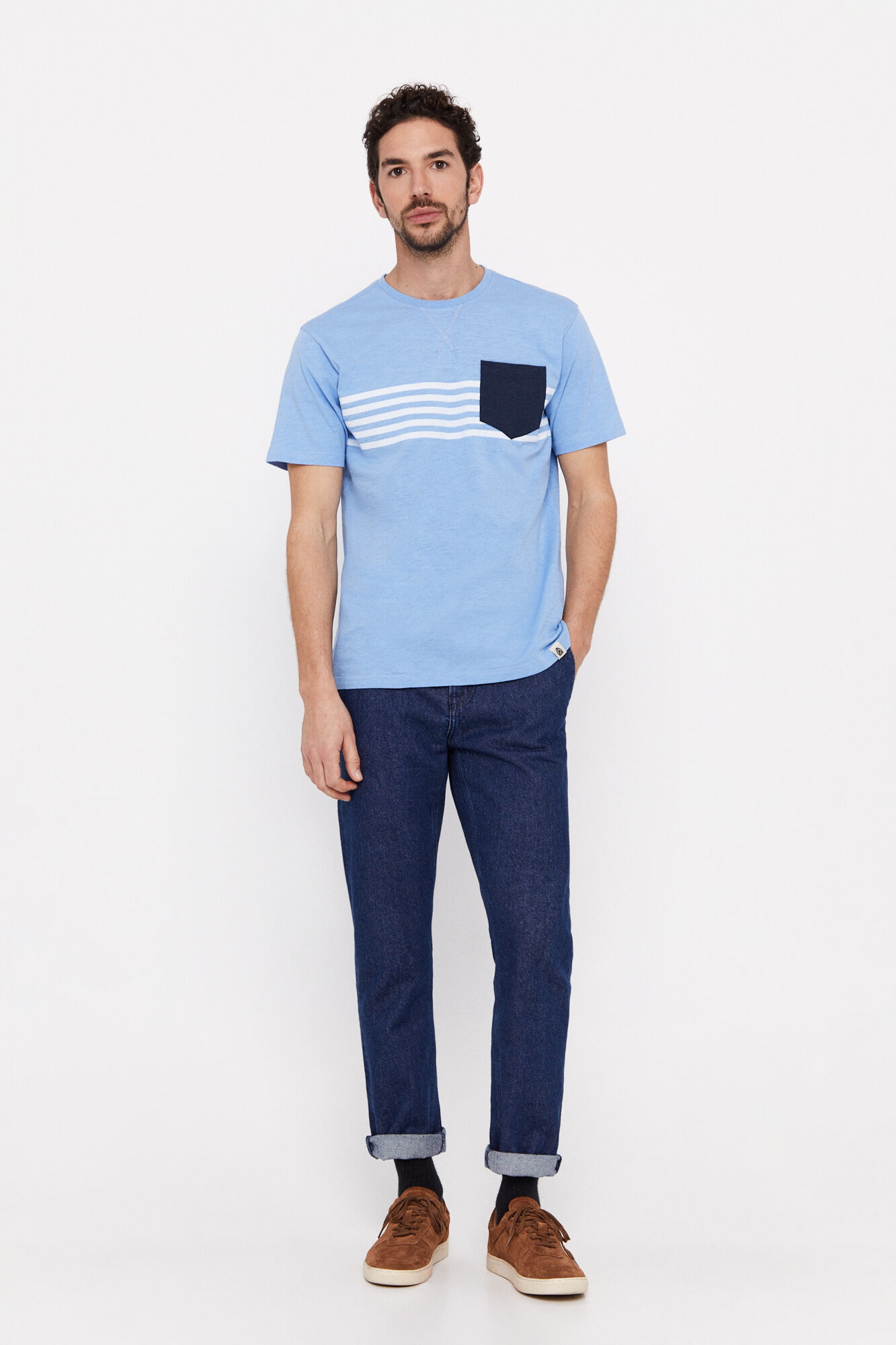 Camiseta elegante com bolso - Azul