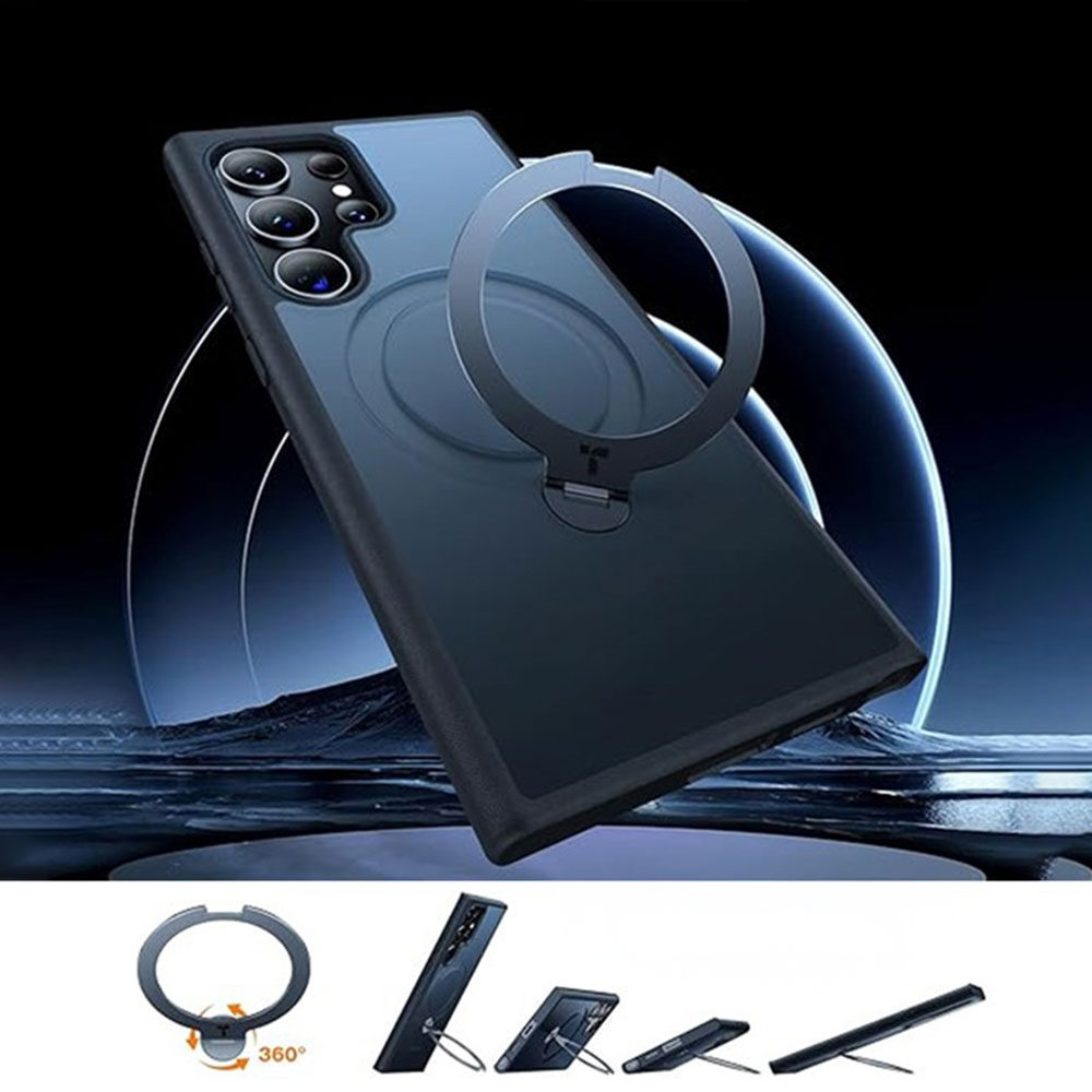 Samsung Galaxy S25 Ultra Ostand Spin Series Hybrid Hardcase Hülle mit TPU Bumper MagSafe-Modul   Kickstand Aufsteller - Schwarz
