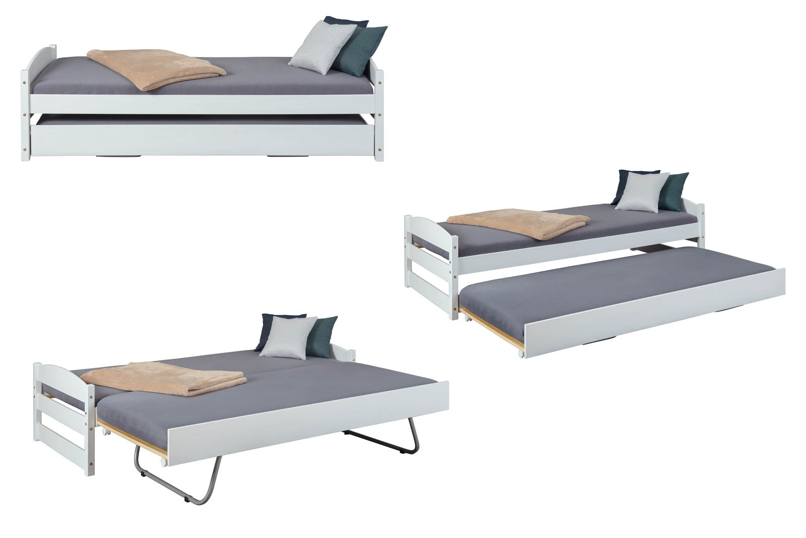 Stauraum-/Funktionsbett Sören 90 x 200 cm Kiefer massiv weiß lackiert