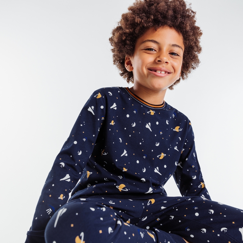 Pyjama 2 pièces motif planètes bleu garçon