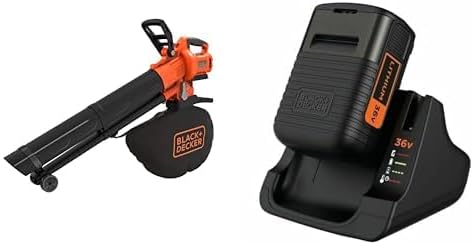 BLACK+DECKER - Aspirateur souffleur Broyeur Sans Fil 36V - Livré avec un sac de 45 L ‎- BCBLV36B-XJ