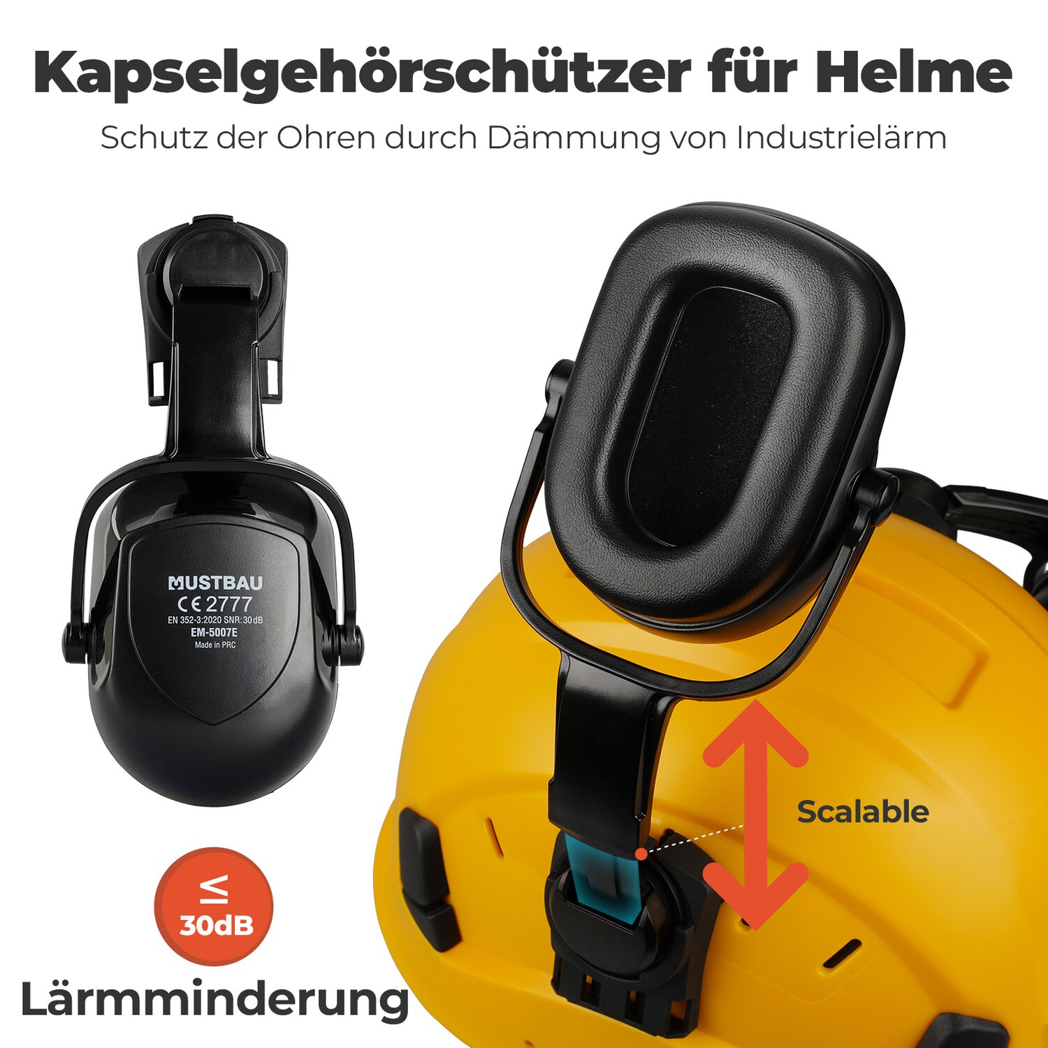 MUSTBAU Sicherheitshelm Schutzhelm Set -EN397 mit Ohrschützern und Netzvisier - Verstellbarer Kopfbügel von 53 bis 63 cm - Ideal für Forstwirtschaft, Baustellen und Dienstleistungen