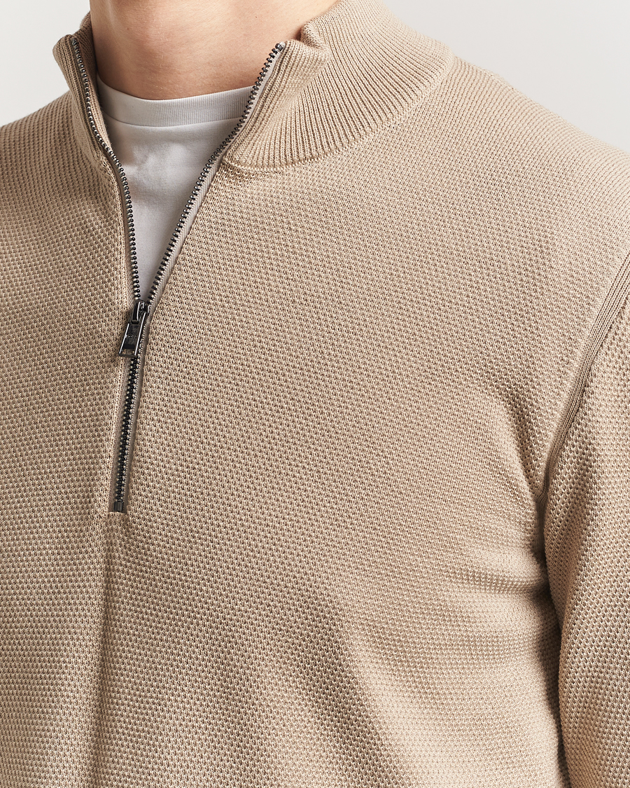 BOSS BLACK Ebrando Knitted Half Zip Light Beige
