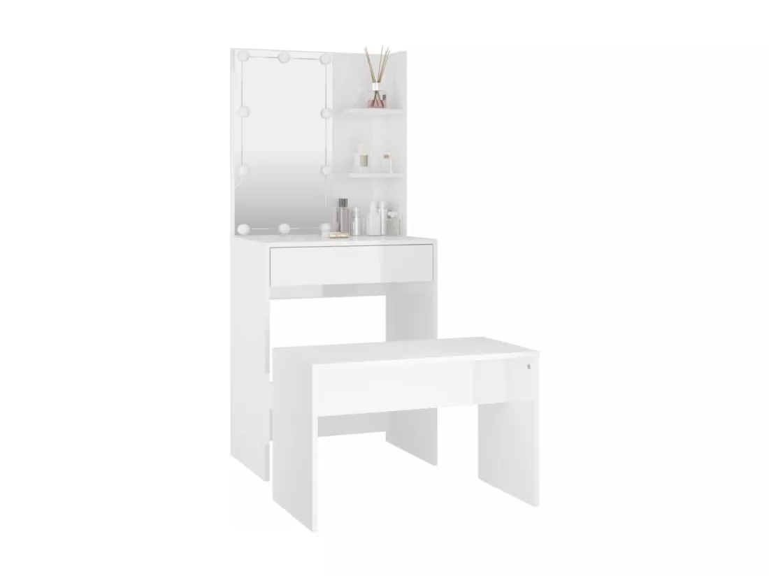 Ensemble de coiffeuse avec LED Blanc brillant Bois d'ingénierie
