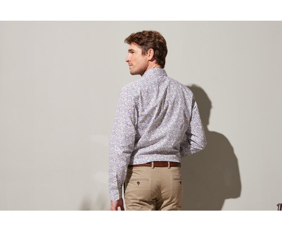 Chemise blanche homme à fleurs bleues et rouges - NOÉBERT