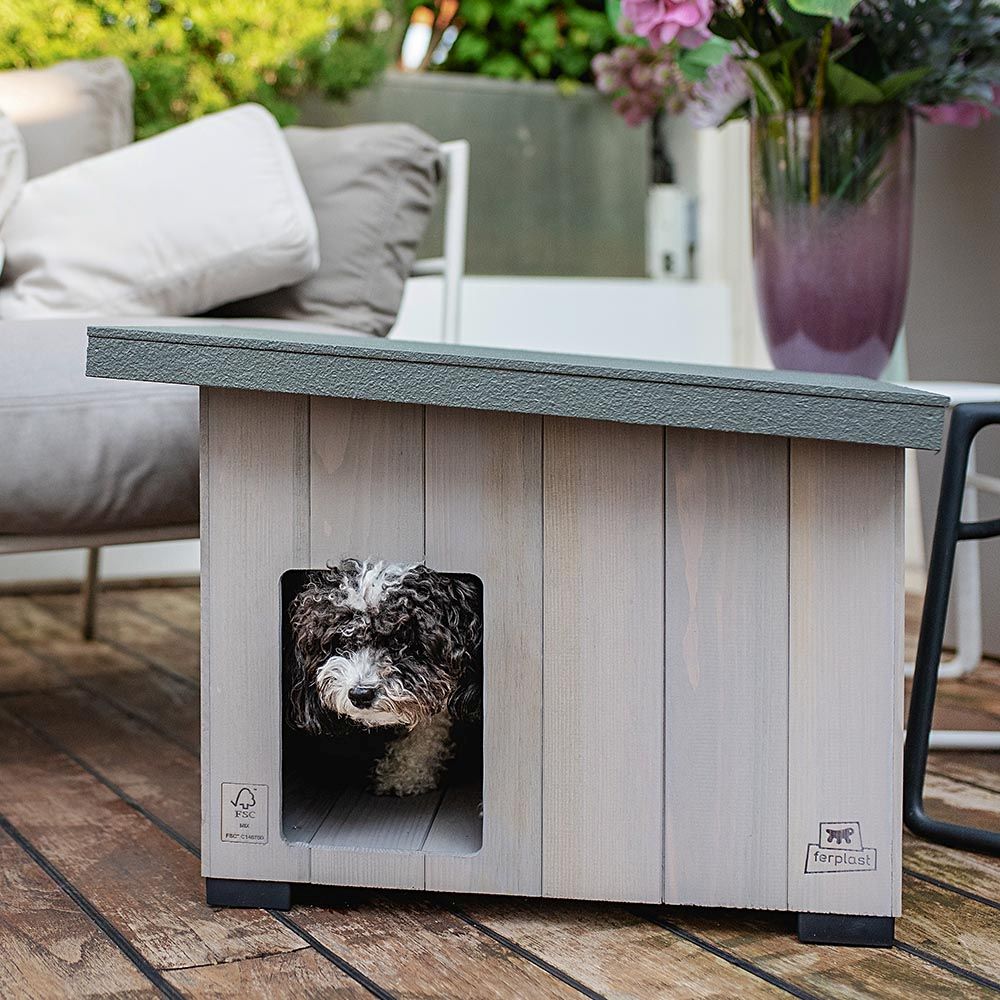 Niche pour extérieur, maison pour chiens argo 50 en bois fsc avec vernis atoxique, résistant aux u.v.
