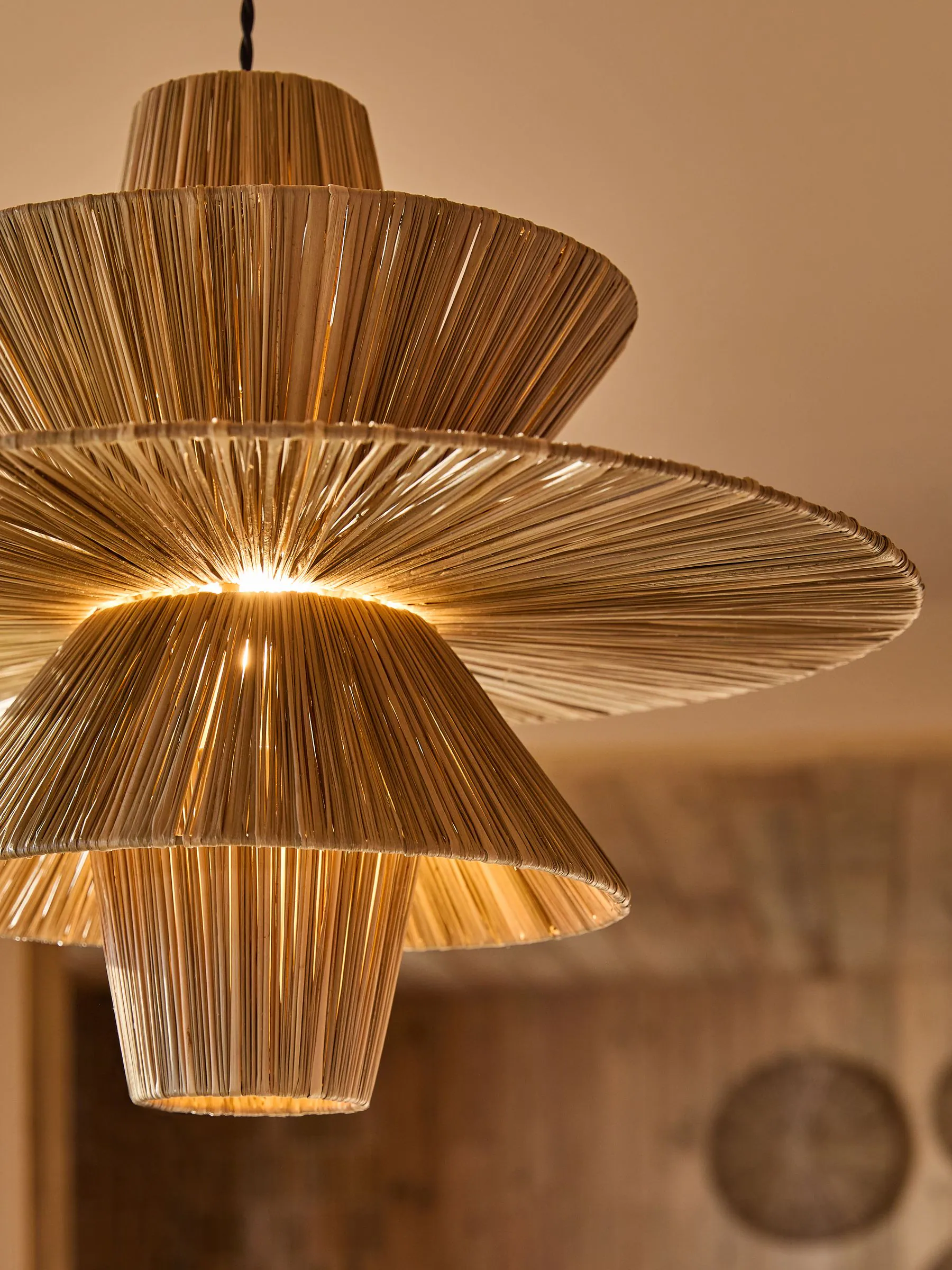 Rieten plafondlamp met gemakkelijk te monteren kap