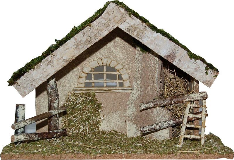 Complete kerststal met 8x st kerststal beelden - 42 x 19 x 30 cm - hout/polyresin