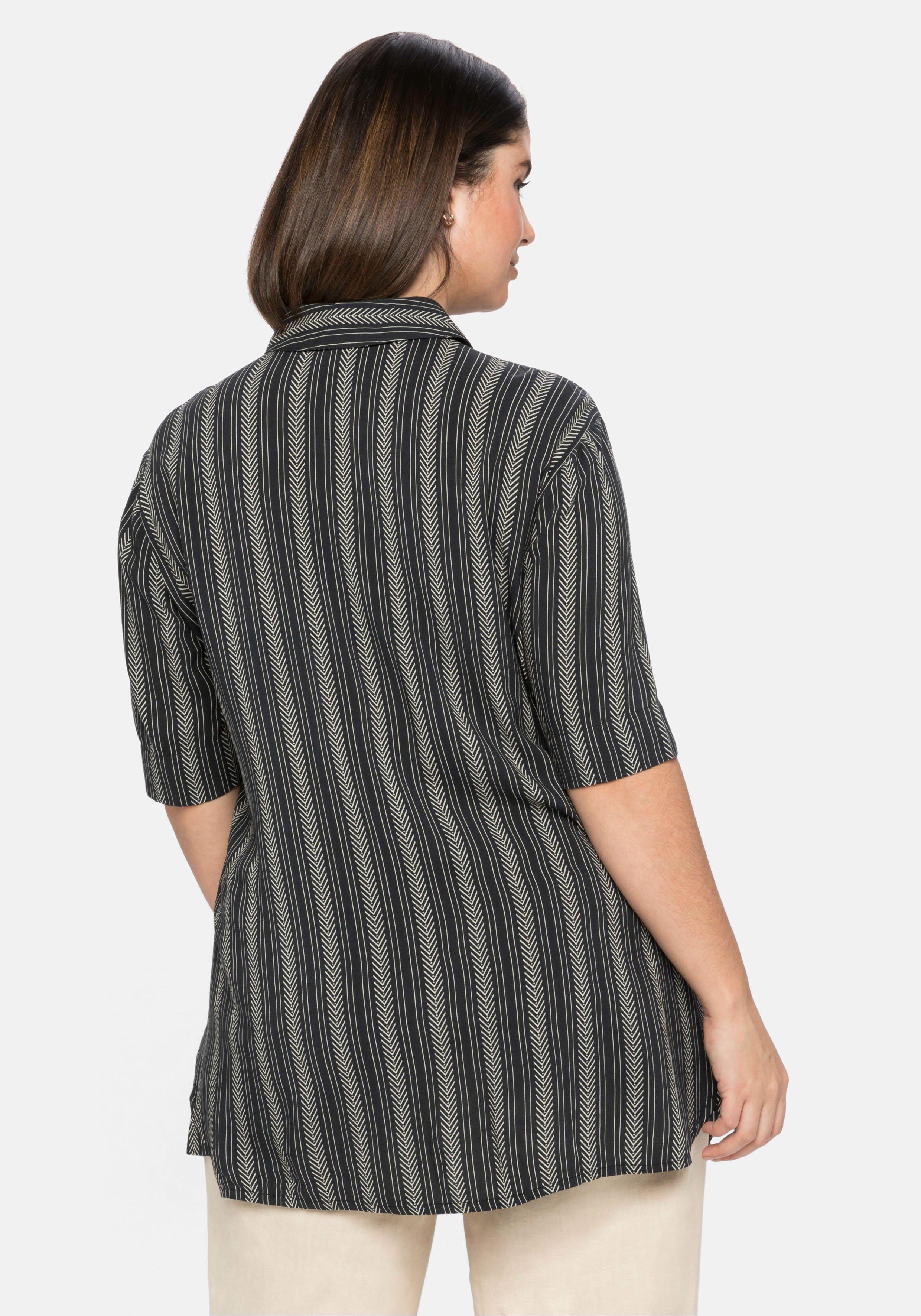 Bluse mit Ethno-Print, verlängerte Rückenpartie