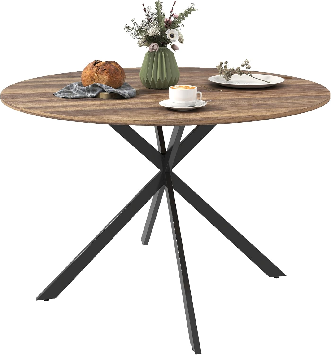 HOMCOM Runder Esstisch für 4 Personen, Ø120 cm Küchentisch im Industriestil mit Stahlbeinen, für Esszimmer, Küche, Homeoffice, Dunkelbraun