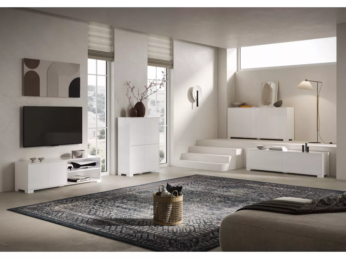 Buffet haut 4 portes 90x35x120 cm Lumina blanc brillant