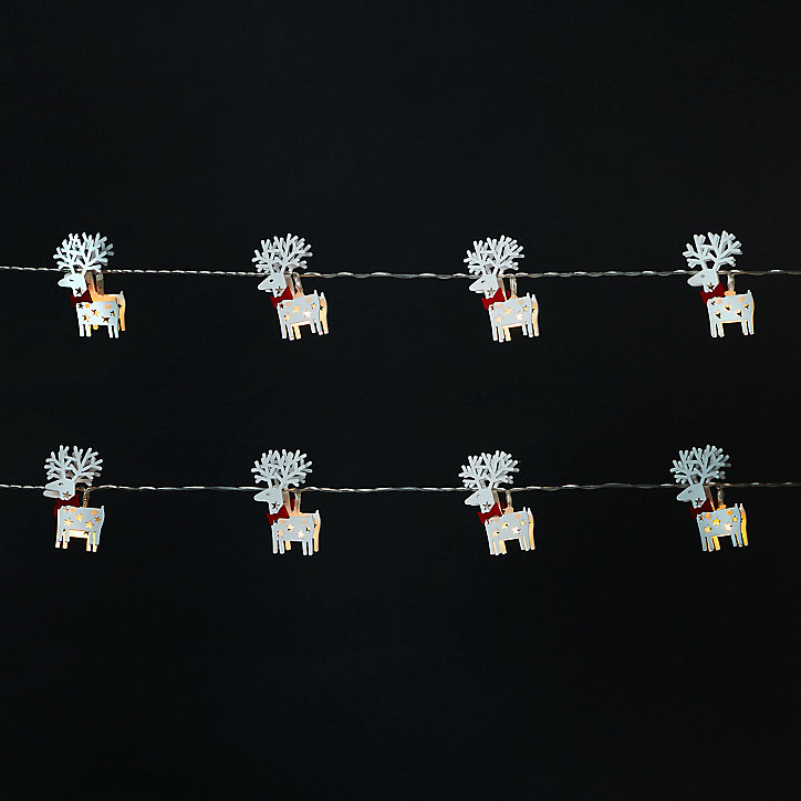 Guirlande lumineuse LED intérieure blanc chaud câble transparent 1,65 m décor renne en bois