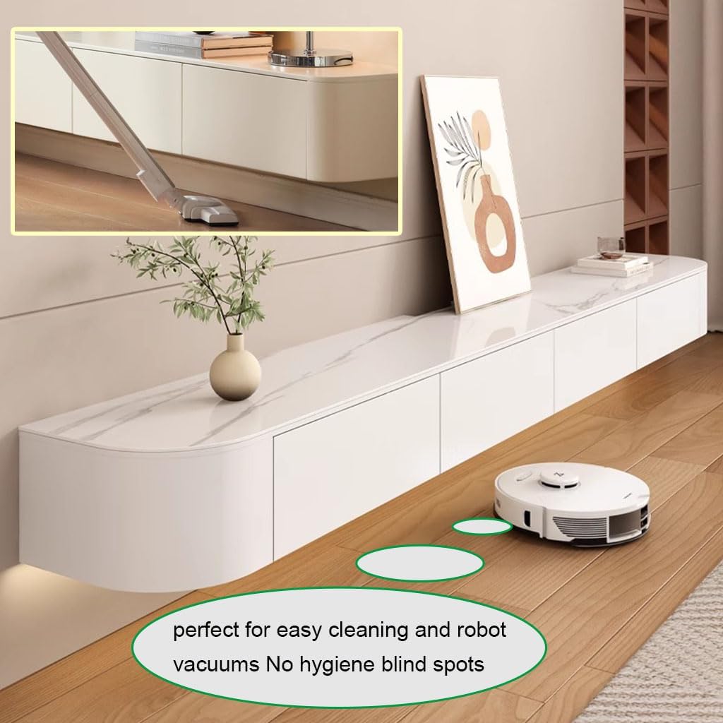 TV-Medienkonsole, schwimmender TV-Schrank, Wandmontage, TV-Schrank, mehrere große Aufbewahrungsmöglichkeiten, TV-Bank unter dem TV-Lowboard mit Schubladen (weiß-braun + LED, 140 x 20 x 24 cm)