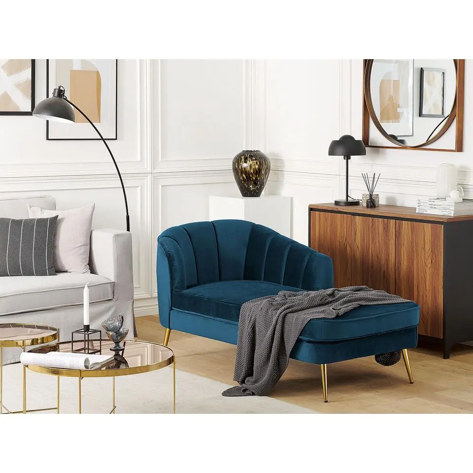ALLIER - Chaise longue - Blauw - Linkerzijde - Fluweel