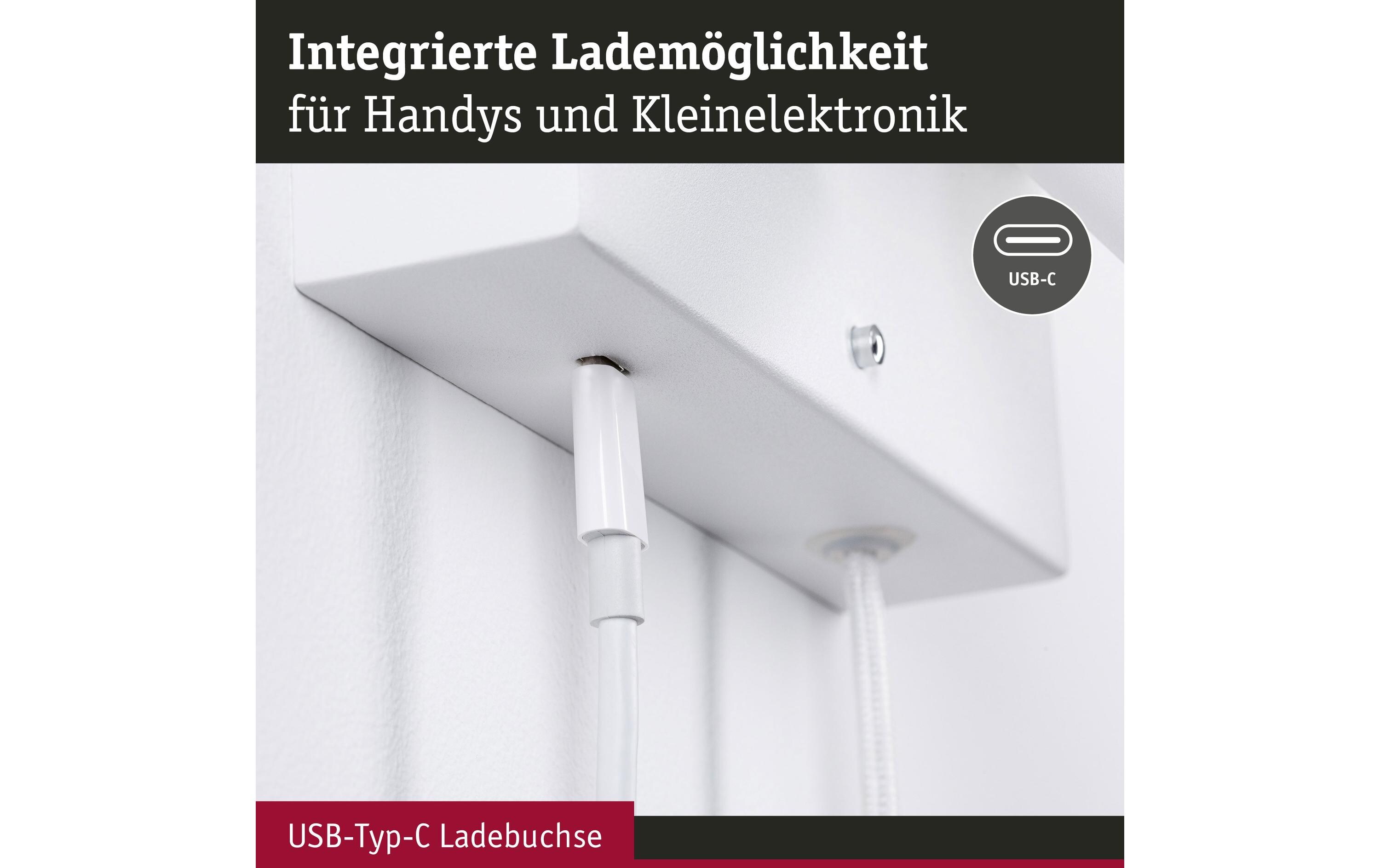 Wandleuchte 3-Step-Dim Jerik USB C WeissDimmbare LED Wandleseleuchte
