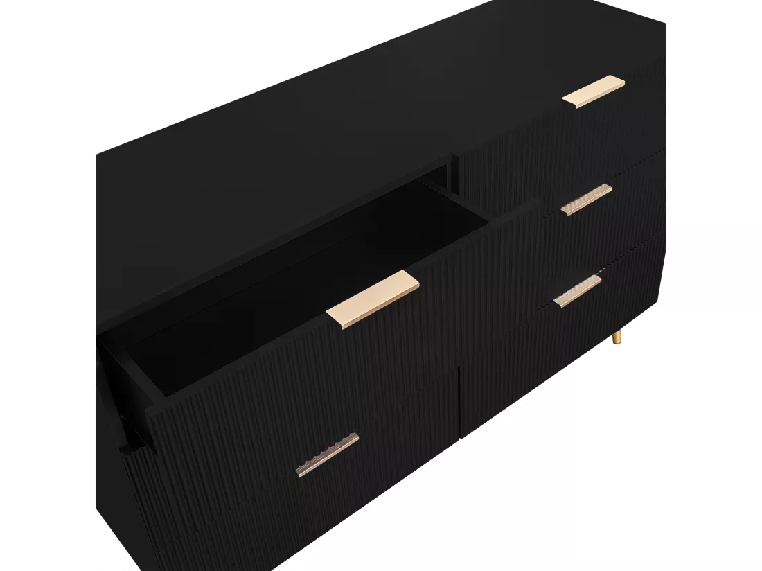 Commode avec 6 tiroirs - 120 x 40 x 77 cm - Panneaux de particules - pour salon, chambre - Couleur noir