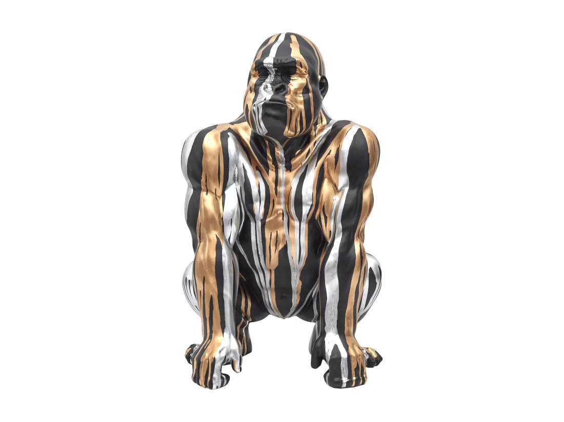Statuette Gorille Noir Coulure Dore Argente H45cm