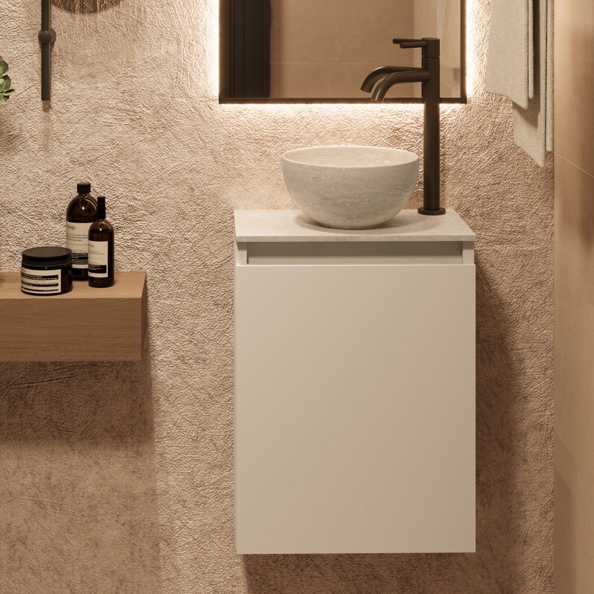 Fontana White Travertin Micro Marble toiletmeubel 40cm wit mat