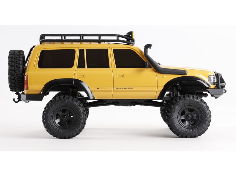 FMS Scale Crawler FCX18 Toyota LC80 Gelb, RTR, 1:18 Mini Rock Crawler mit detaillierter Toyota Landcruiser Karosserie und 2-Gang Getriebe