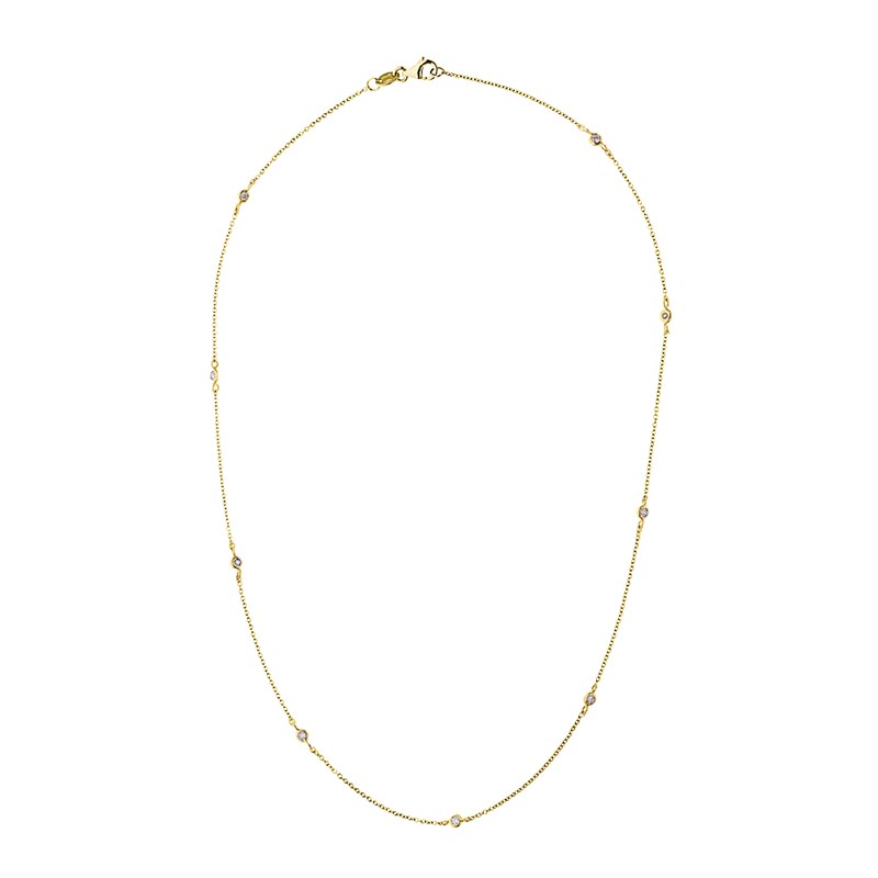 Collier Chaîne Forçat alternée Diamants 0,18 Cts Or Jaune 18 Carats