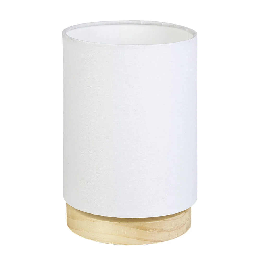 Lampe de chevet abat jour blanc sur base ronde en pin naturel