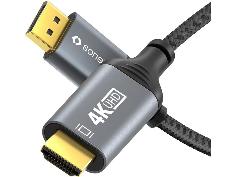 sonero Kabel DisplayPort - HDMI, 1 m DisplayPort auf HDMI Kabel - 4K60 - grau/schwarz - 1.00m