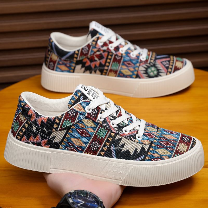 Tanzanite - Platform veterschoenen met patroon