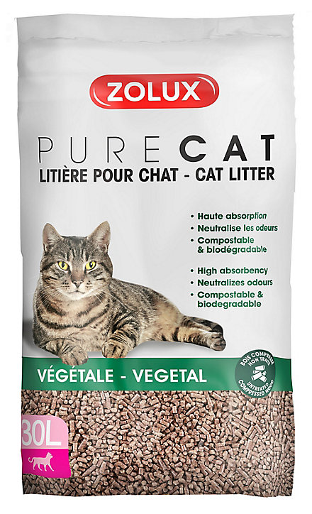 Litière végétale naturelle pour chat Purecat 30L