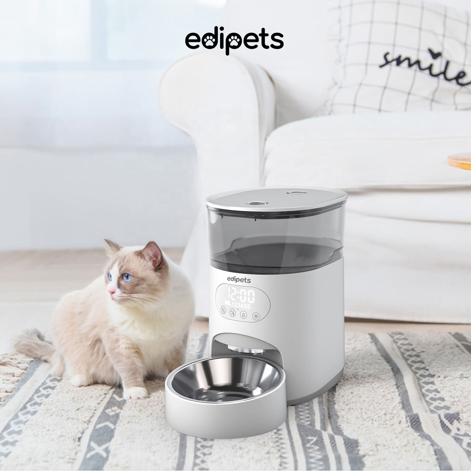 Edipets comedouro automático branco para cães e gatos