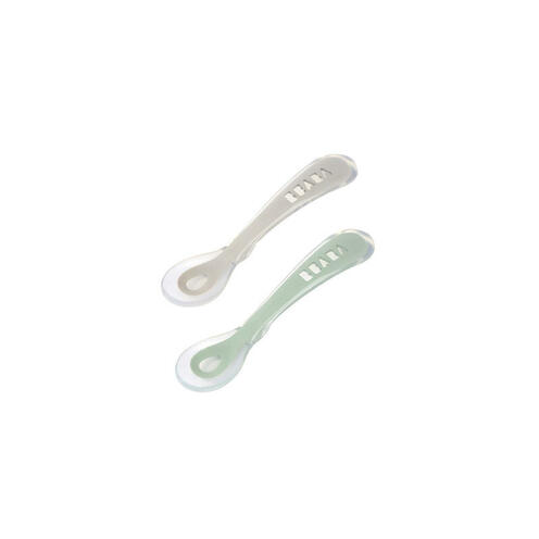 Lot de 2 cuillères 2ème âge silicone Velvet Grey/Sage Green - BEABA