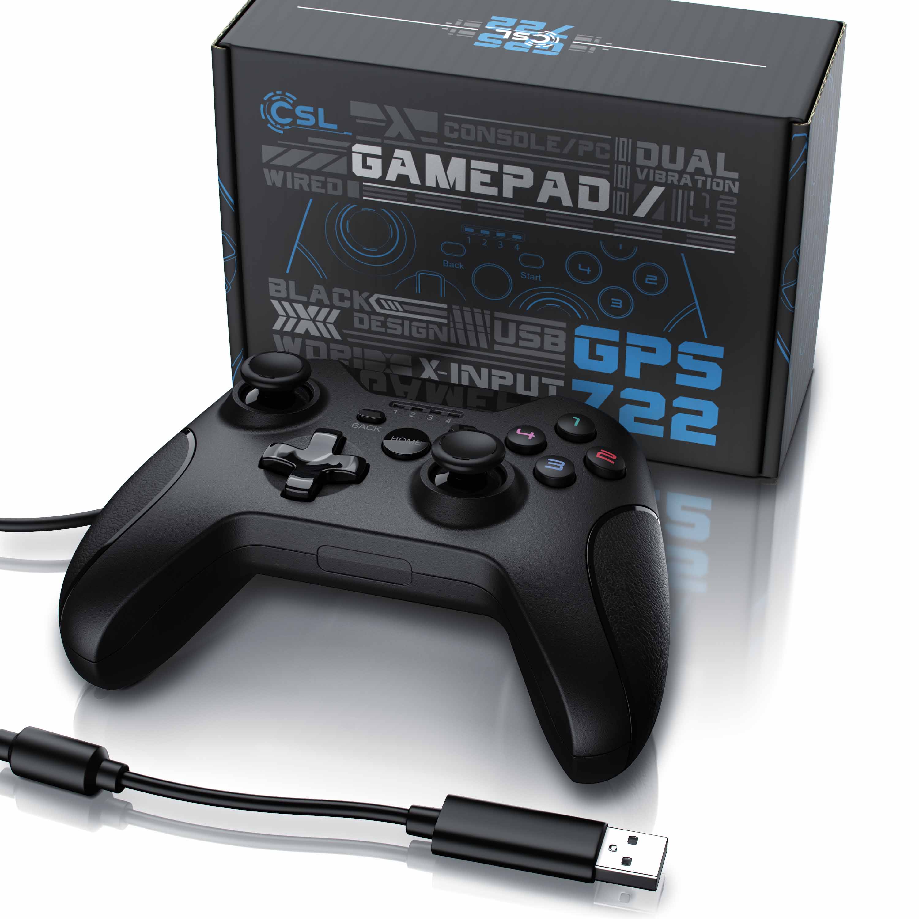 CSL 2x Gamepad für PC und PS3 im Xbox-Design Controller mit hochwertigen Analogsticks