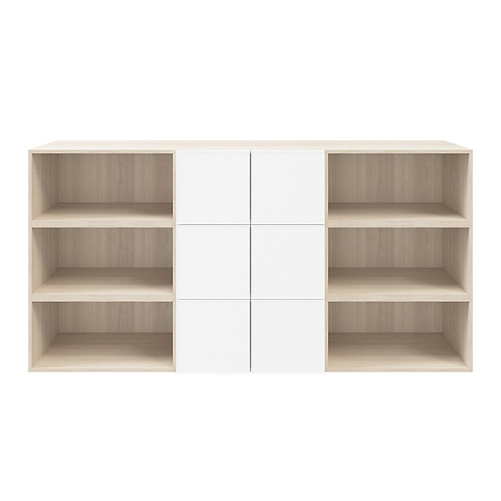 Buffet semi ouvert effet chêne 9 cases 6 portes blanches mates GoodHome Atomia H. 112,5 x L. 225 x P. 37 cm