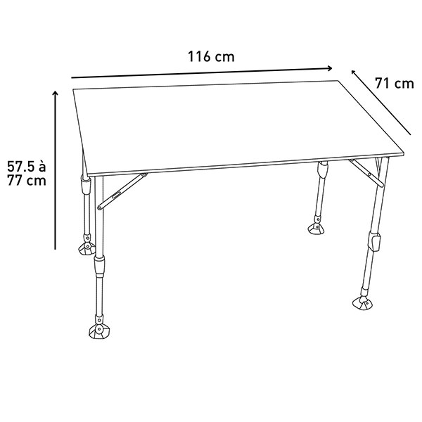 Table camping ultra légère nid d'abeille Trigano 116x71cm