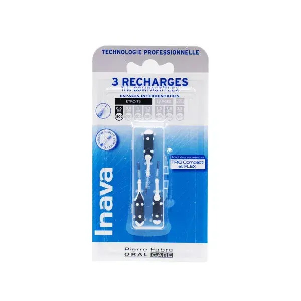 Cabeças de escova Inava Trio Compact e Flex para espaços estreitos, 0,6 mm, 3 unidades.