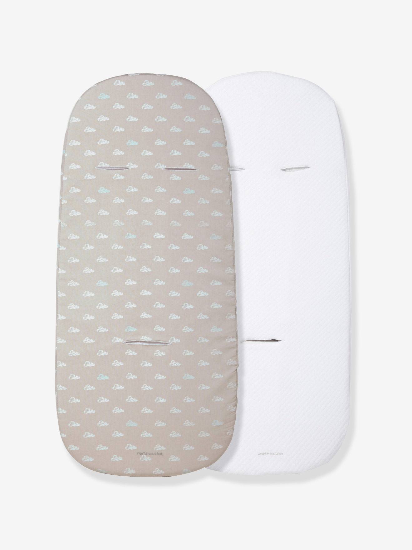 Pacote com 2 capas protetoras universais VERTBAUDET para colchão de carrinho de bebê, cinza/nuvem + branco