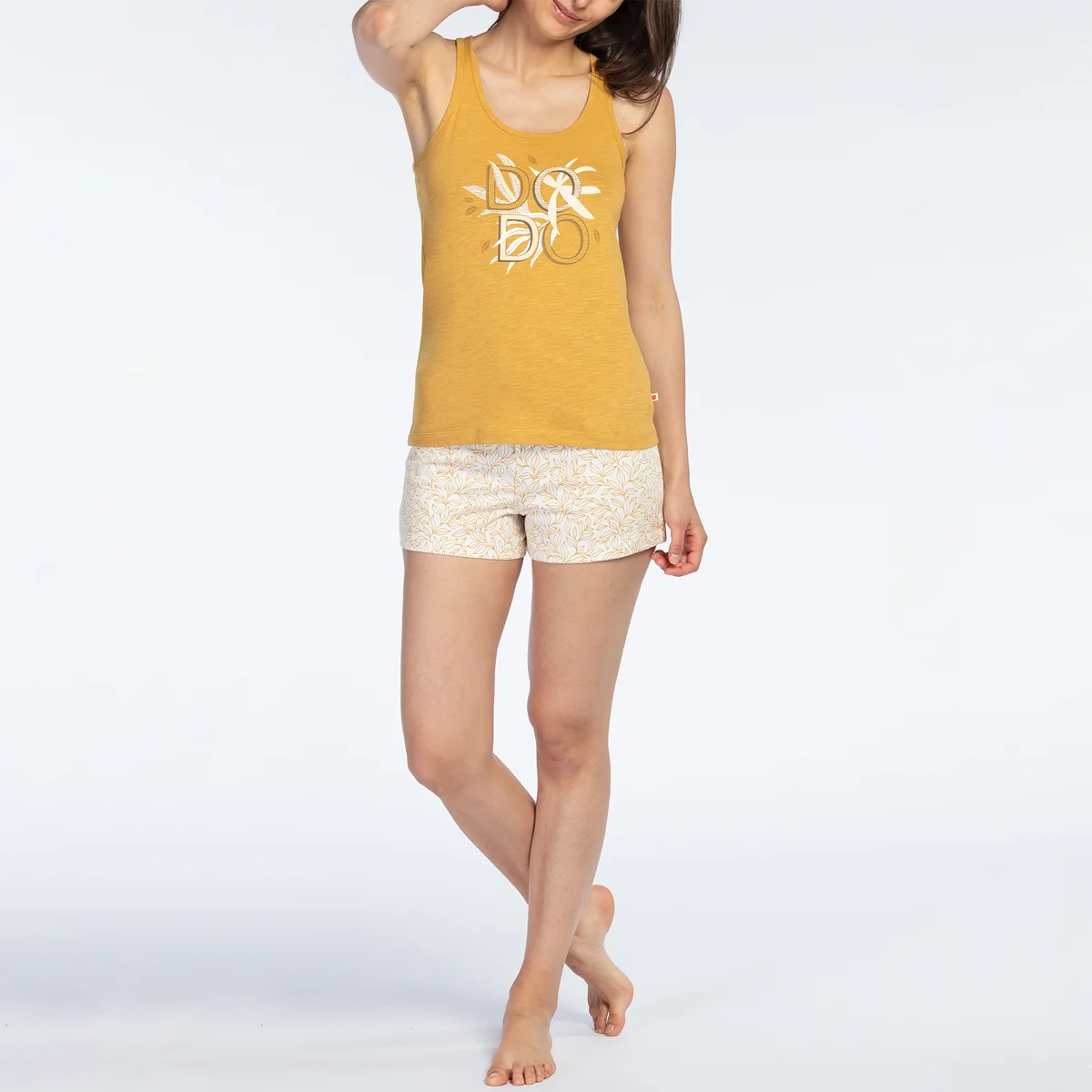 Pyjashort femme YLANG jaune/imprimé