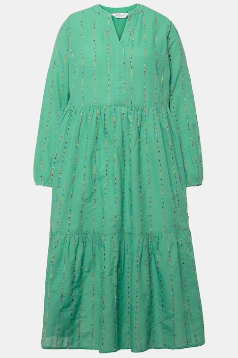Maxikleid, A-Line, Strukturstreifen, Tunika-Ausschnitt, Langarm