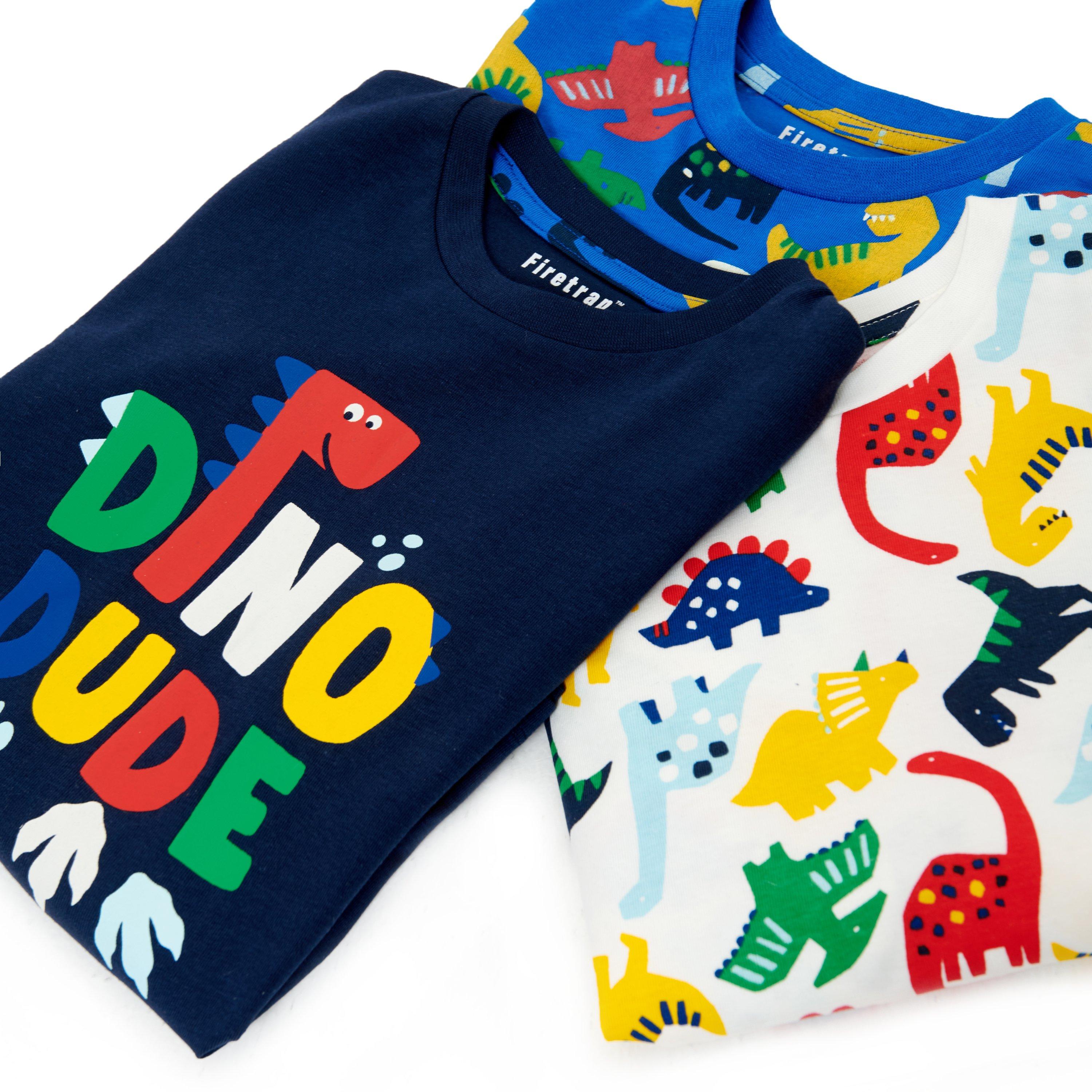Firetrap Kids Boys 3 Pack Dinosaur Pyjama Set