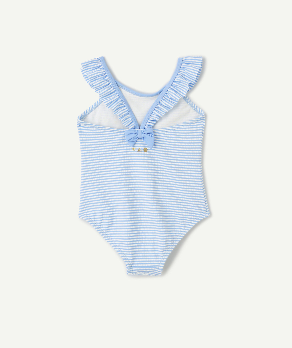 maillot de bain 1 pièce bébé fille en fibres recyclées à rayures bleu et blanc